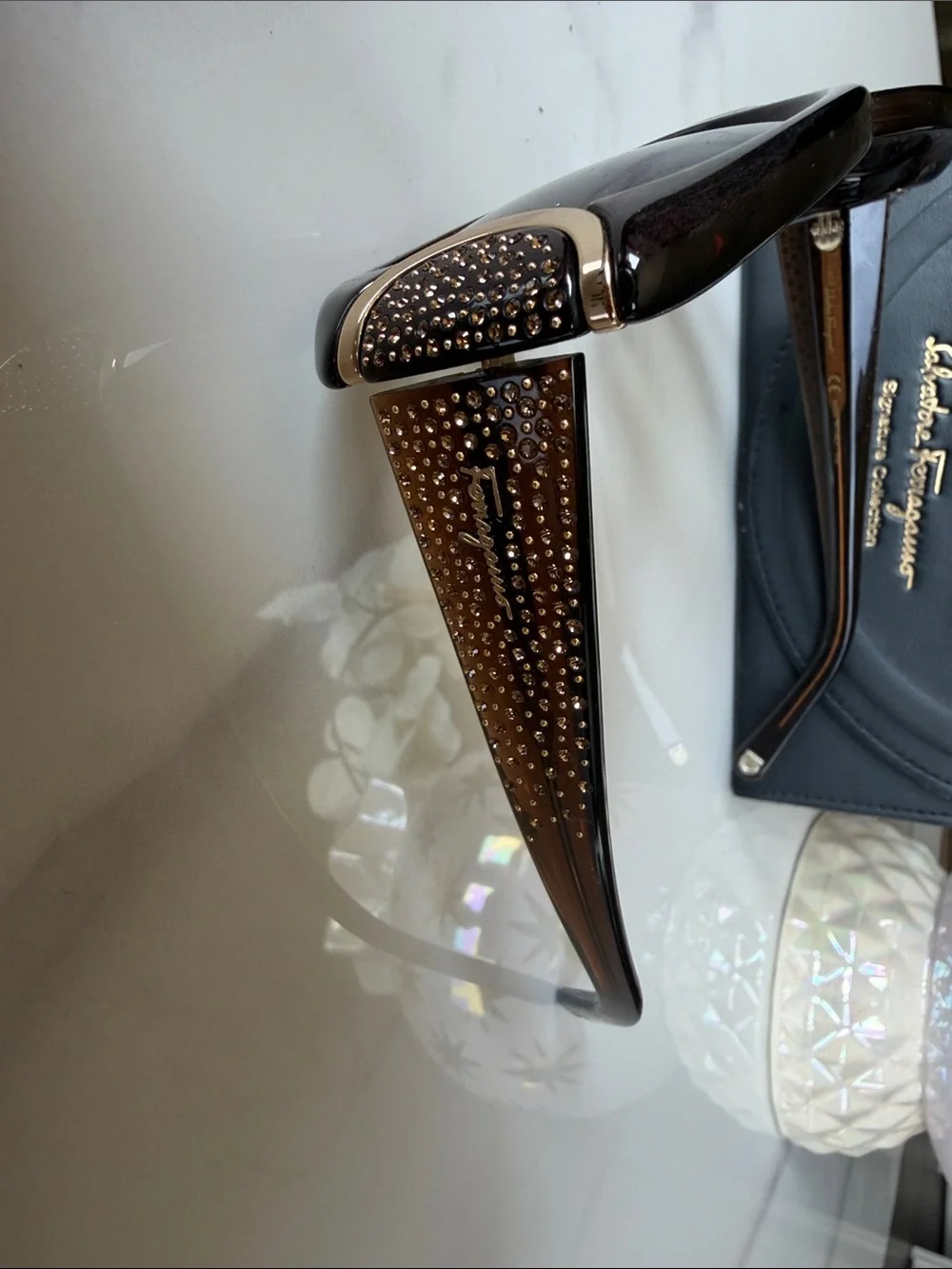 Salvatore Ferragamo Brown Crystal-Embellished Oversized Sunglasses
